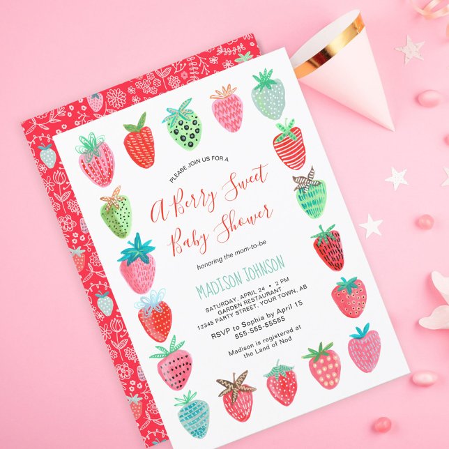 Lámina Invitación de presupuesto para baby shower de Fres (Cute Red Strawberry baby shower budget invitation)