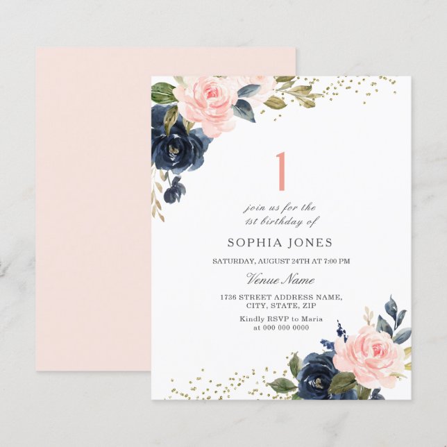 Lámina Invitación de primer cumpleaños a Chicas de presup (Anverso / Reverso)