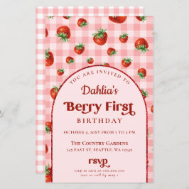 Lámina Invitación de primer cumpleaños a la fresa roja ro