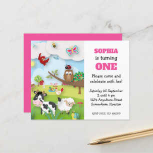 Lámina Invitación de primer cumpleaños a la granja de ani