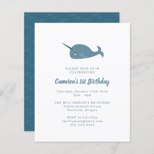 Lámina Invitación de primer cumpleaños de Budget Narwhal 