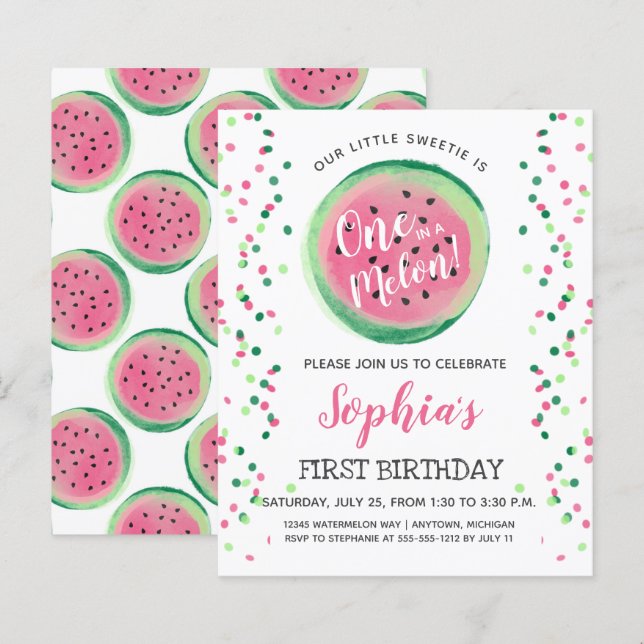 Lámina Invitación de primer cumpleaños de Budget One in a (Anverso / Reverso)