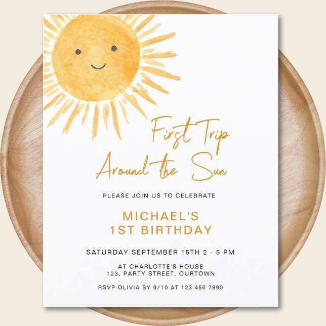 Lámina Invitación de primer cumpleaños de Budget Sun Boy (Subido por el creador)