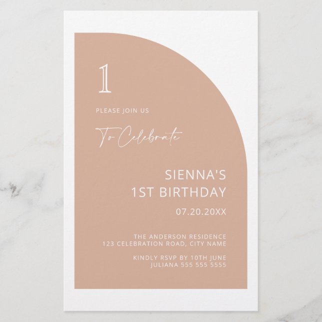 Lámina Invitación de primer cumpleaños de Rubor Rosado de (Anverso)