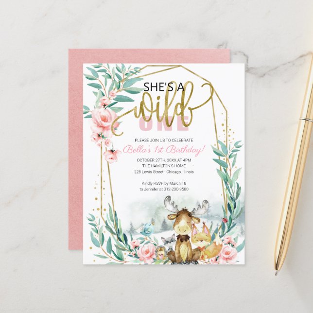 Lámina Invitación de primer cumpleaños Presupuesto  Ella  (Anverso/Reverso In Situ)