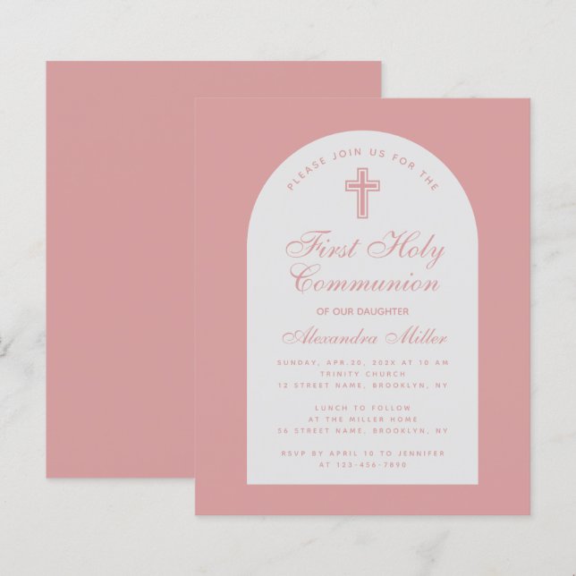 Lámina Invitación de Primera Comunión con Arco de Rosa Po (Anverso / Reverso)