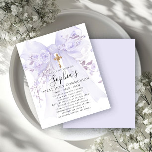 Lámina Invitación de Primera Comunión con Lazo Morado Pre