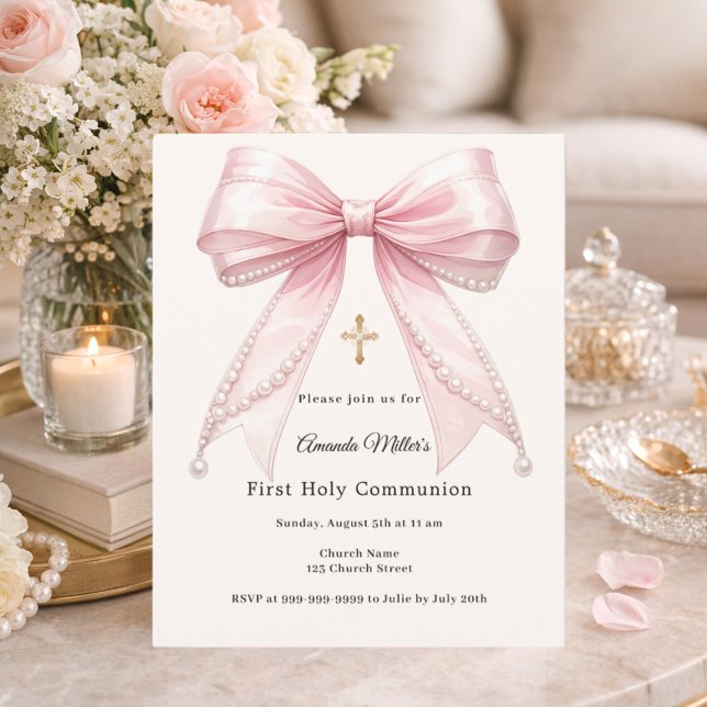 Lámina Invitación de Primera Comunión con perlas marfil y (Subido por el creador)