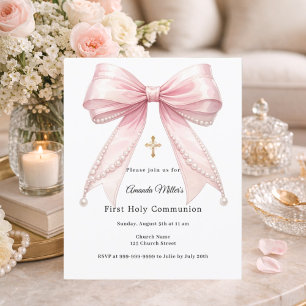 Lámina Invitación de Primera Comunión de niña con perlas
