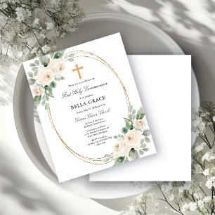Lámina Invitación de Primera Comunión floral blanca econó