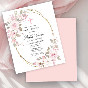 Lámina Invitación de Primera Comunión floral rosa presupu