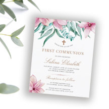 Invitación de primera comunión santa floral rosa p