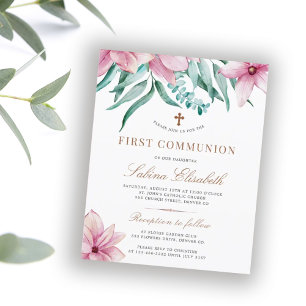 Lámina Invitación de primera comunión santa floral rosa p