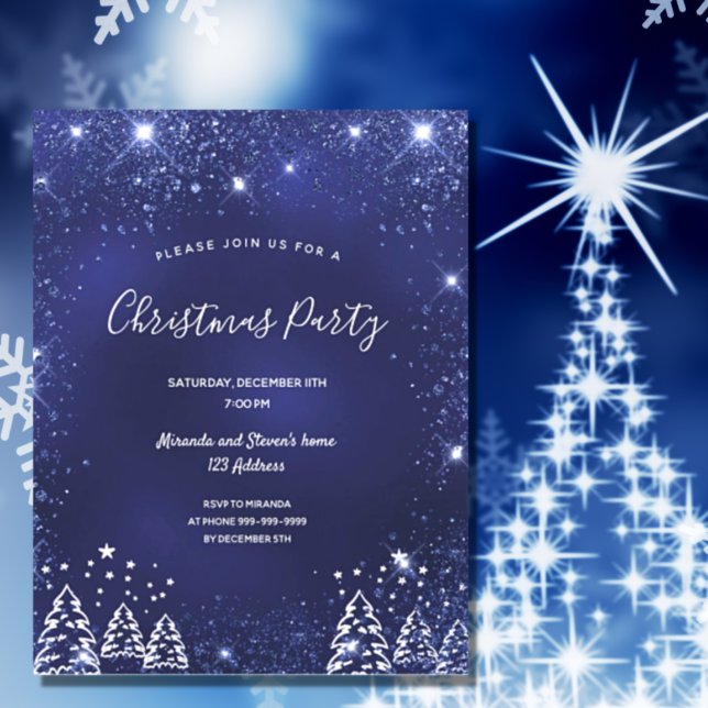 Lámina Invitación de purpurina azul fiesta Navidades de p (Subido por el creador)