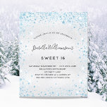Lámina Invitación de purpurina azul plateado Sweet 16<br><div class="desc">Para un elegante dulce 16,  16 cumpleaños. Un falso fondo metálico plateado. Decorada con polvo azul falso purpurina. Personalice y agregue un nombre,  edad y detalles del fiesta. El nombre se escribe con un guión de estilo con letras a mano</div>