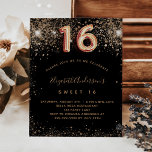 Lámina Invitación de purpurina de  de oro negro Budget Sw<br><div class="desc">Una invitación moderna, elegante y glamurosa para una fiesta de 16 y 16 años de chica. Un fondo negro decorado con un falso purpurina. El nombre está escrito con un guión moderno de estilo con letras a mano de colores dorados. Personalice y agregue los detalles de su fiesta. El número...</div>