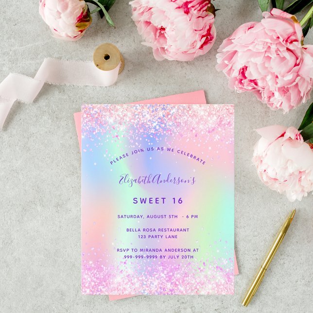 Lámina Invitación de purpurina de dulce de 16 púrpura ros (Subido por el creador)