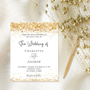 Lámina Invitación de purpurina de oro blanco boda de pres