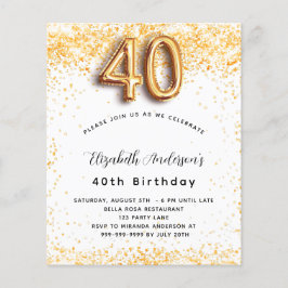 Lámina Invitación de purpurina de oro blanco para 40 cump