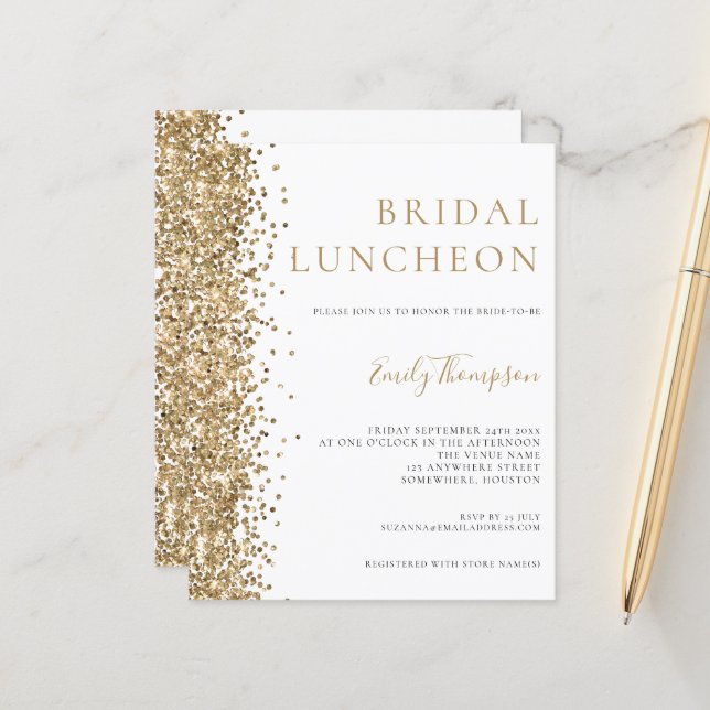 Lámina Invitación de Purpurina de oro de Budget Bridal Lu (Anverso/Reverso In Situ)