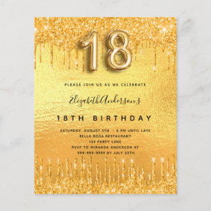 Lámina Invitación de purpurina de oro de la fiesta de 18 