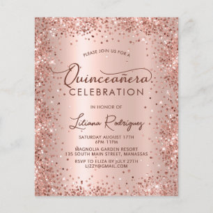 Lámina Invitación de Purpurina de oro Rosa Quinceanera Bu