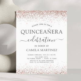 Lámina Invitación de Purpurina de oro Rosa Quinceanera Bu