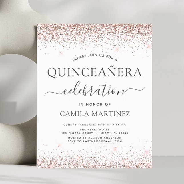 Lámina Invitación de Purpurina de oro Rosa Quinceanera Bu (Subido por el creador)