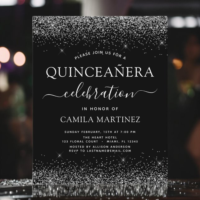 Lámina Invitación de Purpurina Quinceanera Black Silver p (Subido por el creador)