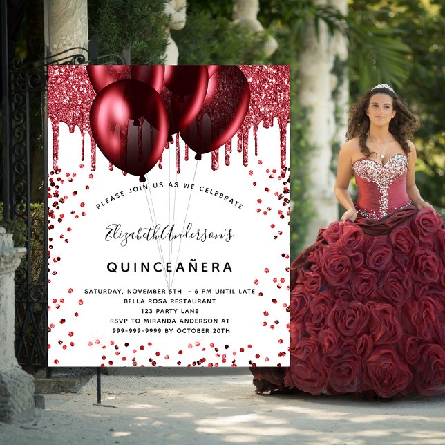 Lámina Invitación de purpurina rojo blanco Quinceanera (Subido por el creador)