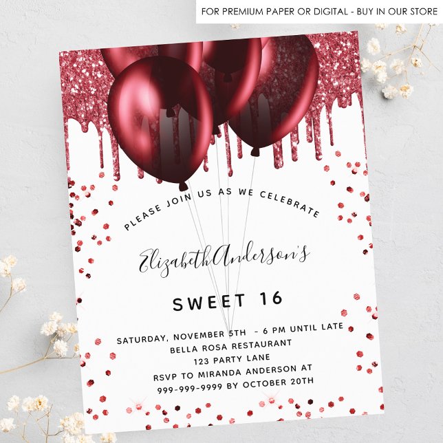 Lámina Invitación de purpurina rojo blanco Sweet 16 (Subido por el creador)