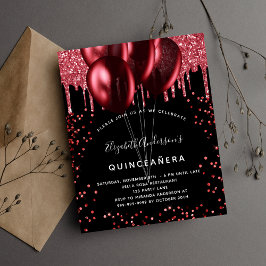 Lámina Invitación de purpurina rojo negro Quinceanera