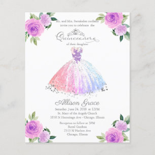 Lámina Invitación de Quinceañera Bilingüe Colorida Presup