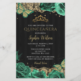 Lámina Invitación de Quinceañera de Oro para Rosas Verdes