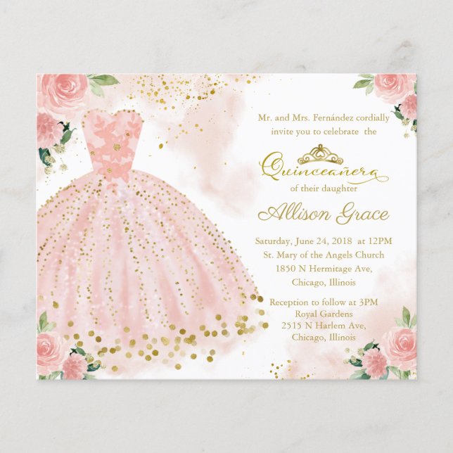 Lámina Invitación de Quinceanera de presupuesto Guiso de  (Anverso)