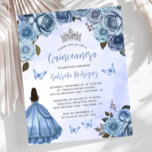 Invitación de Quinceañera de Rosas Florales Azules
