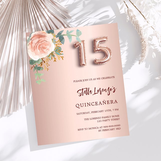 Lámina Invitación de Quinceanera, floral de oro Rosa (Subido por el creador)
