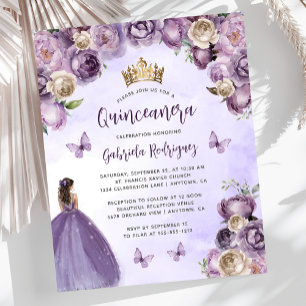 Lámina Invitación de Quinceañera Floral Marfil Morado Pre