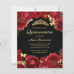 Lámina Invitación de Quinceañera floral roja y negra pres