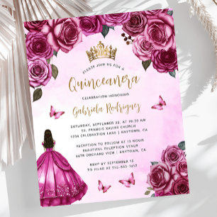 Lámina Invitación de Quinceañera Floral Rosa Fucsia Dorad