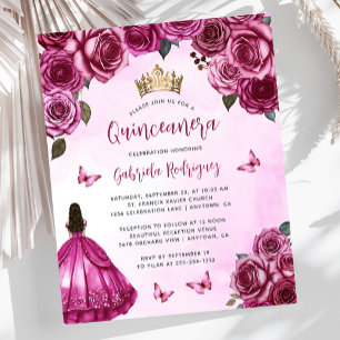 Lámina Invitación de Quinceañera Floral Rosa Fucsia Presu