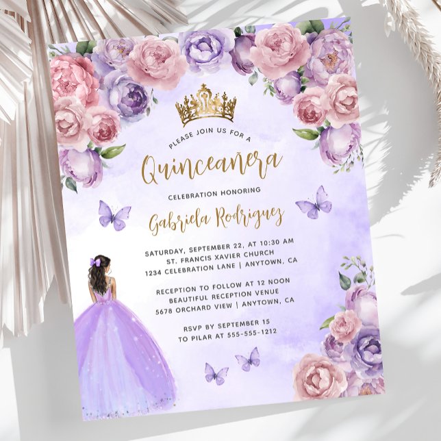 Lámina Invitación de Quinceañera Floral Rosa Púrpura Pres (Subido por el creador)