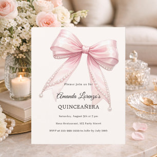 Lámina Invitación de Quinceañera perlas de marfil con laz