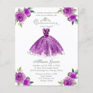 Lámina Invitación de Quinceañera Presupuesto Bilingüe Púr