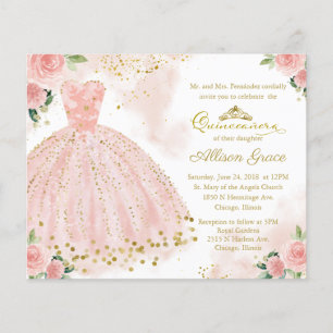 Lámina Invitación de Quinceañera Presupuesto Dorado Tono 