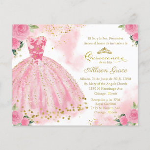 Lámina Invitación de Quinceañera Presupuesto Español Rosa