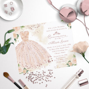 Lámina Invitación de Quinceañera Presupuesto Rosa Dorado 