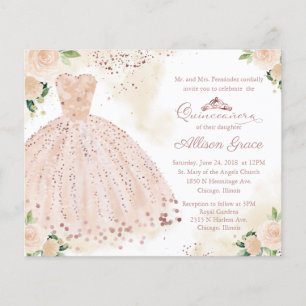 Lámina Invitación de Quinceañera Presupuesto Rosa Dorado 