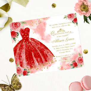 Lámina Invitación de Quinceañera Presupuesto Vestido Rojo