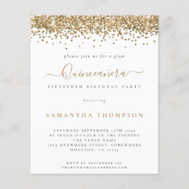 Lámina Invitación de Quinceañera, Purpurina de oro de Gla